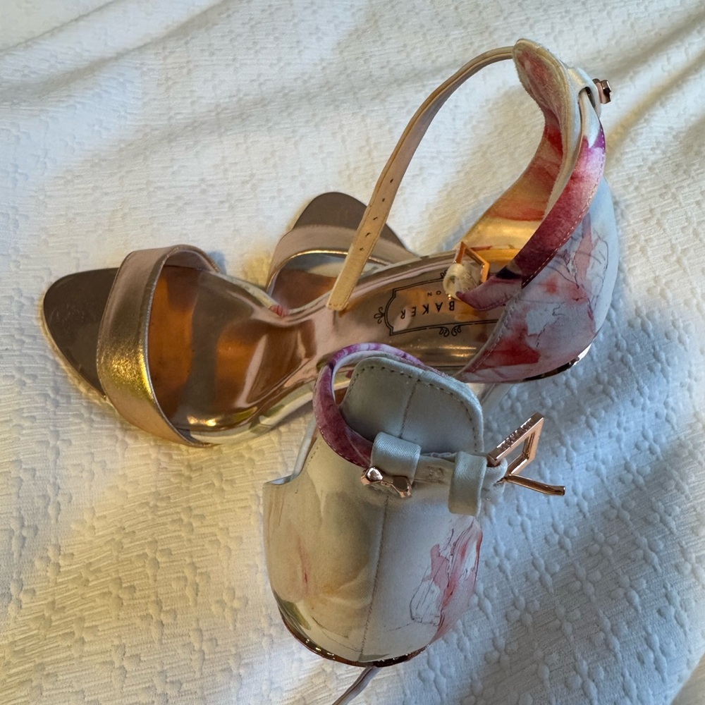 Ted Baker London Gold and Pink Floral Heels